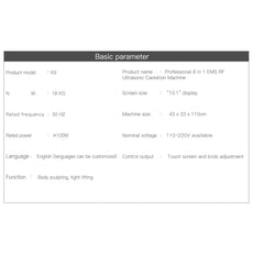 parameter of RF Cavitation Machine
