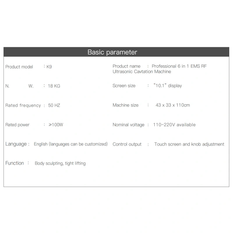 parameter of RF Cavitation Machine